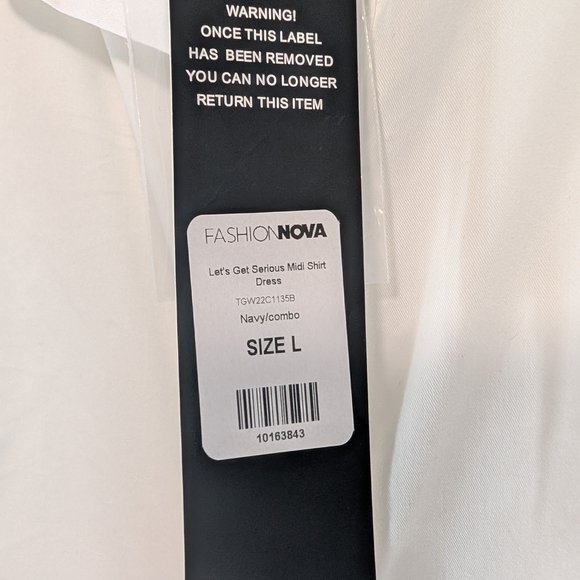 Fashion Nova Let's Get Serious Midi Shirt Dress - Navy/combo Size Large (NWT) - Picture 3 of 16